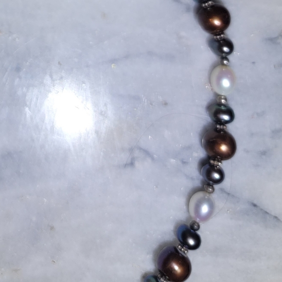 Artisan 20" Necklace Chocolate Black Saltwater Pearls Sterling 925 Quinceañera - Picture 5 of 6